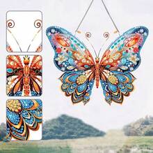 1pc 2D Flat Pink Butterfly Diamond Art Set, Adult DIY Acrylic Diamond Painting Kit, Butterfly Hanging Window Pendant Decor, Gemstone Craft Painting Kit - No Frame - View 1