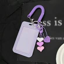 耐用ABS卡套 - 便携式钥匙扣设计，可爱爱心吊坠，可收纳身份证、信用卡等 - 适合校园礼品和学生 - 完美的节日礼物 - 直板硬卡-愛心吊墜款 - 查看 7