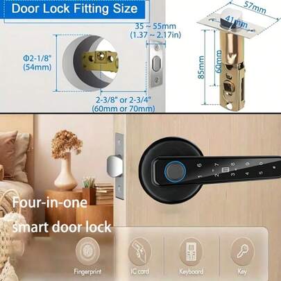 4-In-1 Household Fingerprint Password Lock, Smart Electronic Door Lock Easy Installation No Drilling, Touch Panel Auto Lock