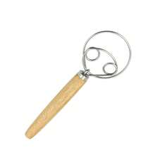 1 pieza Batidor de huevos manual con mango de madera, varilla de acero inoxidable, herramienta de cocción para mezclar y amasar harina - Ver 11