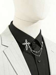 2款时尚高端男士胸针，十字架、心形、链条徽章、西装胸花、服装配饰 - 彩色 - 查看 2