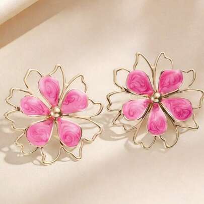 Asymmetrical Hollow Floral Stud Earrings, European And American Cross-Border Fashion
