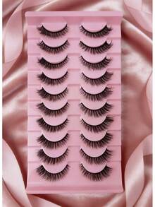 10 Pairs Half Lashes Clear Band Eyelashes Cat Eye False Eyelashes Short Soft 3d Faux Mink Eyelashes Soft Natural Makeup - 黑色 - 查看 10