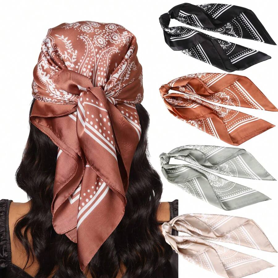 4pcs Satin Square Headscarves - 27.5 Inch Satin Headwraps For Women - Multicolor - View 1