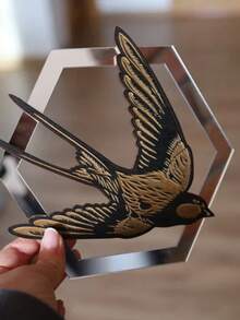 1件六边形镜面燕子墙饰，波西米亚风格鸟类墙画，波西米亚家居装饰，简约卧室/客厅墙面挂饰，自然风格农舍墙饰，天然木质鸟类装饰，适用于各种活动 - 彩色 - 查看 12