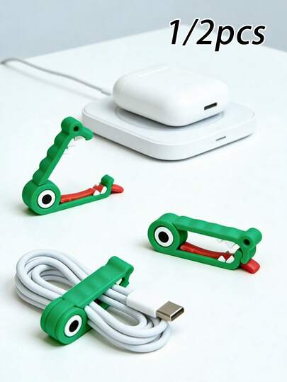 1/2个装创意鳄鱼造型线缆整理器，解决线缆杂乱或打结问题，适用于耳机、手机充电器、鼠标、音频设备、电脑等，迷你小巧，方便携带，是旅行必备工具，也是办公用品、旅行配件、母亲节礼物、返校礼物、毕业礼物和复活节礼物的理想之选。