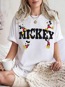 Disney Mickey  Print  Summer Casual Versatile Pure Cotton T-Shirt Suitable For Any Place - trắng - Xem 1