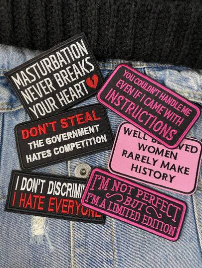 1 Set Of 3/6pcs Black And Pink English Letters Positive Energy Motivational Quotes Embroidery Patches Cute Fashion Polyester Badge Iron On Patches Sew On DIY Clothing Accessories Cloth Stickers Suitable For Backpacks, Jeans, Jackets, T-Shirts, Hats, Dresses, Etc