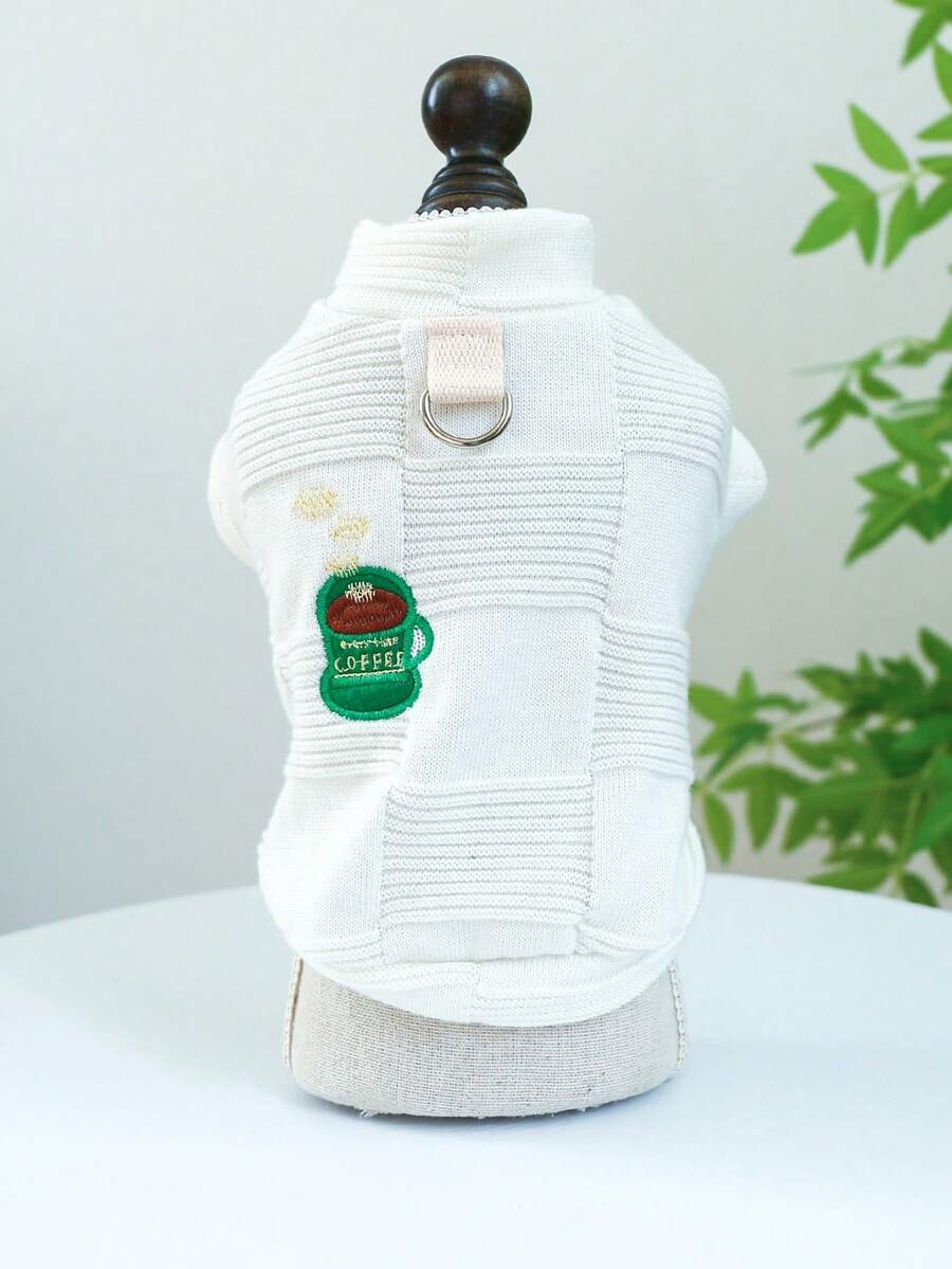 1pc Pet Clothes, Lightweight Two-Leg Outfit, Cute Apparel, Round Neck Sweater - White/Coffee, Spring/Summer - White - View 1