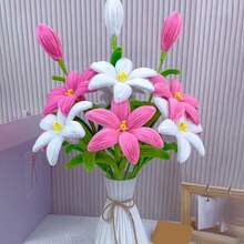 362朵百合花套装，粉色和紫色，含毛根花茎、花茎和胶带，适合婚礼和母亲节礼物，DIY百合花毛根制作套装 - 百合花 - 查看 9