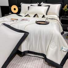 1 chiếc chăn bông màu trơn, nhẹ, thoáng mát và mềm mại, chất liệu polyester có thể giặt máy, phù hợp cho phòng ngủ và phòng khách trong mọi mùa (không bao gồm gối và vỏ gối) - trắng - Xem 3