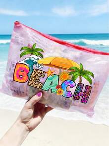 1个时尚防水PVC沙滩包 - 透明化妆包，印有彩色“BEACH”字母，尼龙拉链，A4尺寸 | 泳池手提包，夏季游泳、潜水、旅行、健身、周末度假必备 - 彩色 - 查看 4