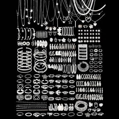 35/47/50/71/87pcs Set Fashionable Minimalist Elegant Bohemian Style Jewelry Set, Including Earrings, Necklaces, Rings, Bracelets With Heart, Twist, Butterfly, Geometric Elements, Wave Patterns, Versatile Daily Wear Accessories, Random Styles