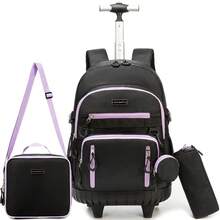 Set de 3 piezas de mochila con ruedas para niños, que incluye mochila para niñas, equipaje con ruedas para niños, bolsa de almuerzo y estuche de lápices, adecuado para estudiantes de escuela primaria - Mochila con ruedas - Ver 11
