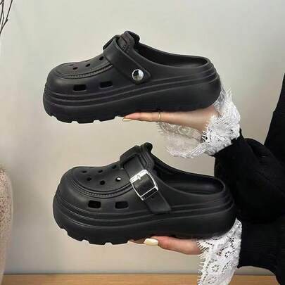 Thick-Soled EVA Soft-Bottomed Open-Toe Slippers For Women, New Style Outdoor Wear Platform Beach Shoes, Hollow Breathable Strap Slides, Lightweight Comfortable Casual Slip-On Shoes For Daily, Home, Garden