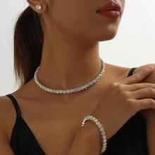 三件套时尚性感全镶钻多层项链、耳环、手链，新娘首饰套装，短款项链，圣诞礼物 - 彩色 - 查看 2