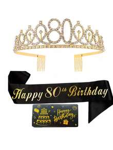 3件套女士生日绶带和皇冠套装，包含生日皇冠、绶带、胸针和贺卡，适合庆祝16岁、18岁、21岁、30岁、40岁、50岁、60岁、70岁、80岁生日。 - 彩色 - 查看 15
