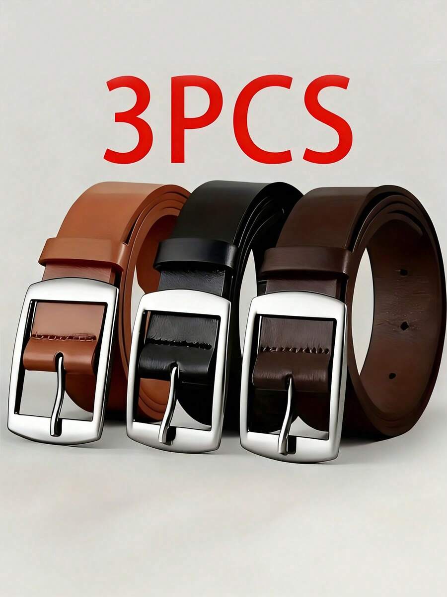 Bộ 3 chiếc thắt lưng nam cao cấp thời trang mới, chất liệu da PU, khóa kim loại, thắt lưng thiết kế chất lượng cao, đầy đủ kích cỡ, phù hợp cho cả nam và nữ, phụ kiện lý tưởng cho mùa thu/đông, phù hợp cho thanh thiếu niên, nam giới trẻ tuổi, phong cách thường ngày, ngoài trời, thể thao, kỳ nghỉ, lễ tốt nghiệp, sinh nhật, mặc hàng ngày, cũng phù hợp cho Halloween, công sở, thời trang đường phố, phong cách Boho, phương Tây, món quà lý tưởng cho nam giới, chồng, bạn trai, cha, bố, Giáng sinh. - Đen + Khaki + Nâu - Xem 1
