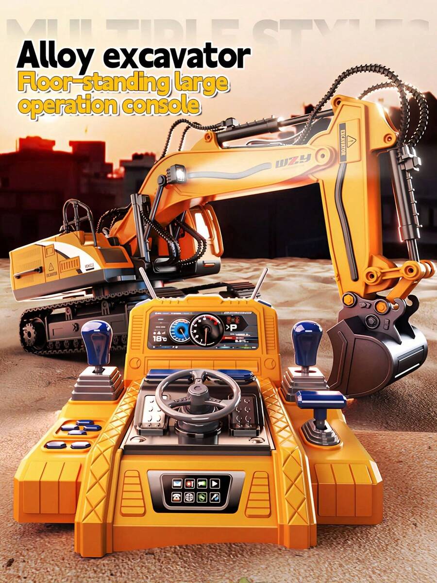 Remote Control Excavator Simulation Engineering Toy, Metal Bucket Rotatable, With Lights And Sound Effects, Educational Toy, Children's Simulation Toy, Children's Engineering Toy Model, Simulation Educational Toy, Perfect Birthday Gift Children's Toy Boys Girls Toy