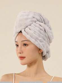 1pc Coral Fleece Thick Super Absorbent Hair Drying Towel, Minimalist Solid Color Hair Turban, Suitable For Long & Short Hair - Multicolor - View 12