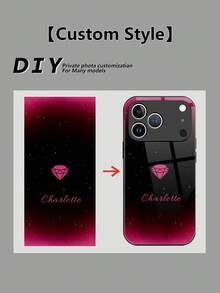 1pc Customized Name, Black-Pink Gradient Fashion High-End Business Minimalist Diamond Star Pattern Phone Case, Made Of Tempered Glass Back + TPU Soft Edge, Shock-Resistant And Scratch-Resistant, Compatible With IPhone 17 Pro Max/16 Pro Max/15 Pro/14 Plus/13 Pro/12 Pro Max/11/Xs Max/8/7/6 Plus And S26 Ultra/S25 Plus/S24 Series, / Phones - Black - View 7