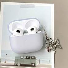 极简哑光蓝色蝴蝶吊坠蓝牙耳机保护套，兼容苹果Pro 2 - 無色 - 查看 4