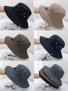 1pc 2026 New Summer Camping Drawstring Bucket Hat, Sun Protection Hiking Fishing Outdoor Cap, Unisex Western Cowboy Hat - Multicolor - View 10