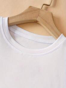 Women'S Summer Short Sleeve Crop Top With Letter Pattern Print - White - View 3