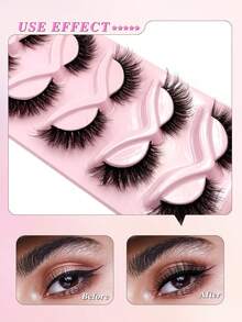 ENCHUW 5 Pairs Cat Eye Faux Mink Curly Natural Messy Ends Lengthening Thick False Eyelashes, Soft Fake Lashes - Black - View 4