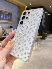 1pc Delicate Blue Floral Pattern Android Phone Case, Precise Camera Cutout Compatible With Samsung Galaxy S25 Ultra/Galaxy S24 Ultra/S24/S23 Ultra/A56 5G/A55 5G/A52s 5G/A26 5G, Nothing, Pixel, Protective Cover - Clear - View 4