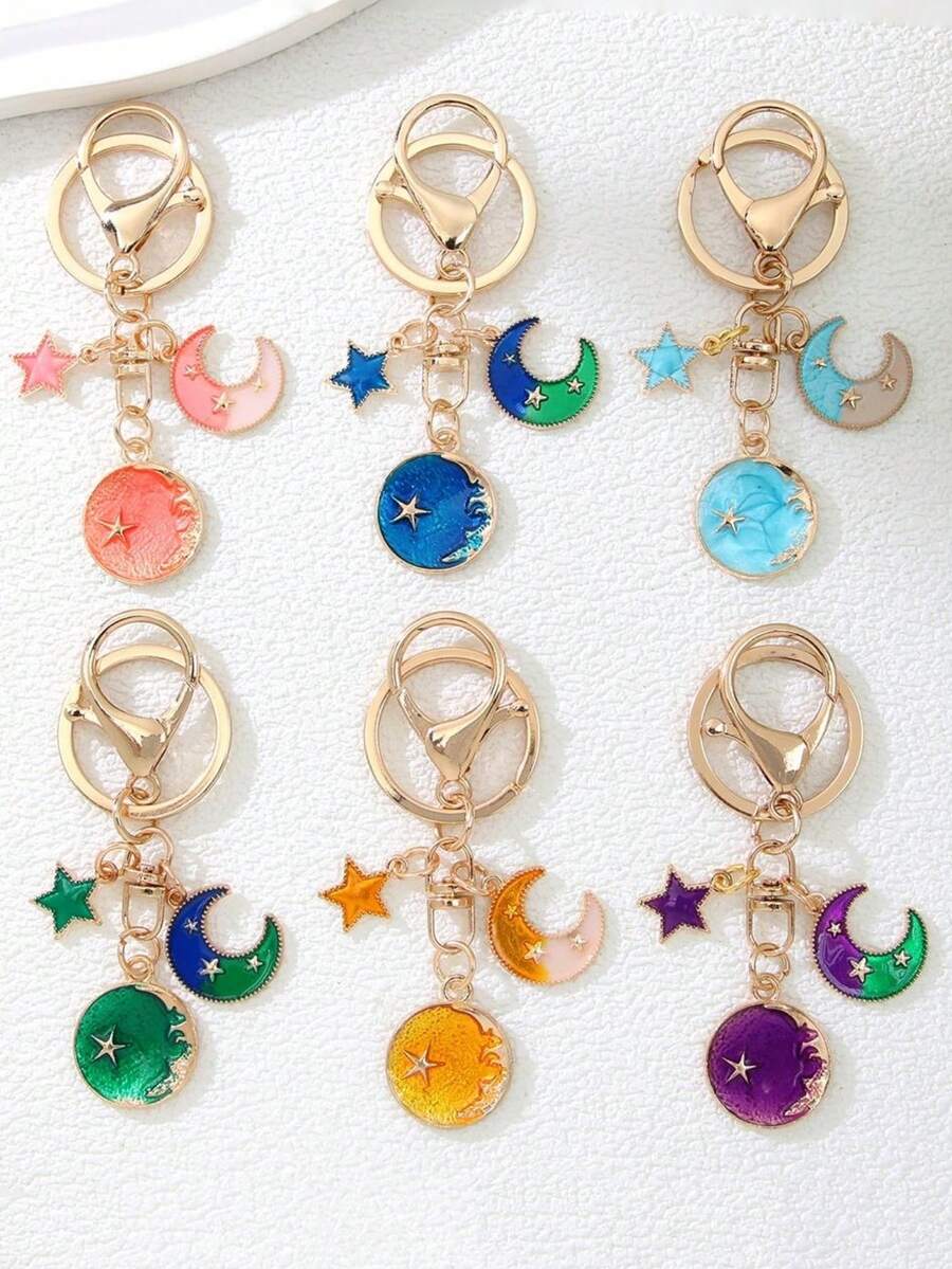 1PC Moon And Star Keychain, DIY Accessory, Bag And Clothes, Pendant, Alloy Keychain - Ideal Birthday Gift, Party Small Gift, Or Holiday Gift - Multicolor - View 1