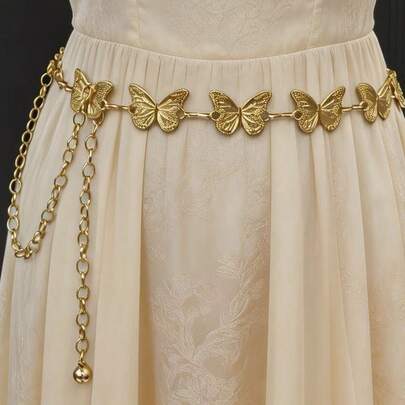 European And American Cross-Border Jewelry, Asymmetrical Hollow Waist Decor Body Chain, New Design Niche Women's Waist Chain, Bowknot Palace Style Zinc Alloy