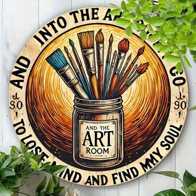 1pc 8X8 Inch Inspirational Decorative Metal Sign - "Enter The Art Studio" Iron Wall Plaque, Suitable For Artist Home Studio, Bar, Cafe, Gym - Multipurpose Vintage Iron Wall Art, Pre-Drilled Holes For Easy Hanging, Waterproof And Weatherproof, Hole Positions As Shown In Size Diagram
