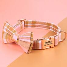 Vòng cổ cho chó bằng len nylon kẻ caro có khắc tên và nơ, vòng cổ điều chỉnh được theo yêu cầu, chống thất lạc. - Nhiều màu - Xem 17