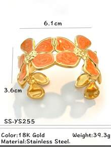 1 件 18K 镀金不锈钢大花设计手镯，优雅时尚，适合女性，适合社交聚会、派对和日常佩戴，秋冬情人节、妈妈、母亲、母亲节、礼物 - 花朵拼接花蕊手鐲 - 查看 12