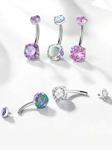 14G Belly Button Ring Surgical Stainless Steel Round Cubic Zirconia Navel Barbell Belly Rings For Women - Navel Nails - View 9