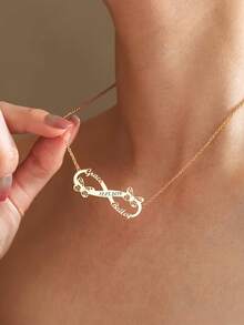 Custom Butterfly Name Necklace, Personalized Infinity Couple Name Necklace, Stainless Steel Anniversary Date Plaque Pendant Necklace, Valentine's Day Gift, Women's Fashion Jewelry - Multicolor - View 9