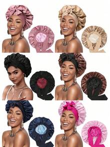 1顶双层缎面睡帽，带抽绳，丝绸内衬，女士夜间睡眠帽，适合卷发 - A - 查看 7