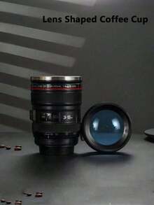 400ml Stainless Steel Travel Coffee Mug With Lid, Camera Lens Shaped, Black Couple Design, Ideal Gift For Photography Enthusiasts - Black - View 5