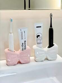 1pc/2pcs Bow-Shaped Toothbrush Holder, Bathroom Vanity Toothbrush & Toothpaste Storage Rack, Base Stand - Multicolor - View 3