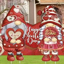 1 pieza Decoración de jardín de gnomos de San Valentín en 2D, letrero de jardín con flor de corazón de acrílico, decoración exterior para propuesta, sin necesidad de electricidad, sin plumas, ornamento de jardín de gnomos - A - Ver 6