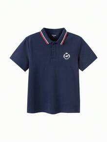Balabala Boys' Polo Shirt, Breathable Cooling Summer Tee For Kids, 2025 New Arrival - Navy Blue - View 2