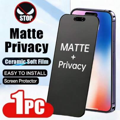 适用于 17 Pro Max/17 Pro/17 Air/17/16 Pro Max/16/15 Pro Max/15 Pro/15/14/13/Plus/12/11 的全覆盖磨砂陶瓷屏幕保护膜，防刮花、防指纹、保护隐私，兼容手机壳，磨砂质感