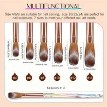 6pcs Professional Acrylic Nail Brushes Kit | Nail Extension & Carving Tools, DIY Powder Smoothing Set With Detailing Pens For Nail Art - Clear - View 5