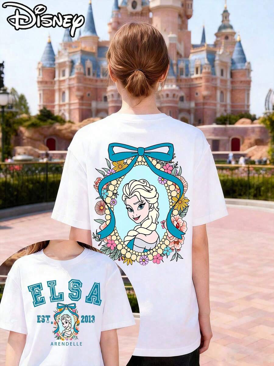 This -Licensed Women's Summer Cotton T-Shirt Features An Image Of  From  Frozen Animated Film On The Front, Themed Around  2026 Journey, Creating A Lively Party Vibe. Perfect For Taking Photos At Disneyland, As A Travel Souvenir, Or For Everyday Casual Wear. As Part Of A  Family Travel Set, It Also Makes An Ideal Valentine's Day Gift For Friends And Family. This Women's T-Shirt Features A New Spring Design, Is Comfortable Against The Skin, And Suitable For Outdoor Wear. - White - View 1