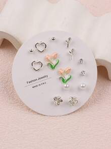 6/7/9Pairs/Lot Exquisite Fashion Elegant Charming Rhinestone Women Men Earrings Flower Butterfly Heart-Shaped Snowflake Random Styles Romantic Datings Valentine's Day Gifts Engagement Wedding Daily Wearing Accessories - Butterfly Flower Rhinestone Stud Earrings - View 9