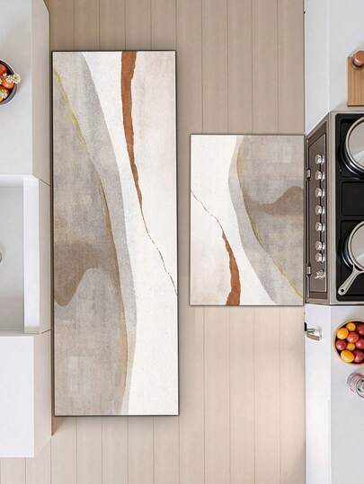 3.5mm Thick Soft Rubber Kitchen Mat, Minimalist Line Design, Absorbent Kitchen Rug, Can Be Trimmed To Fit Kitchen, Surface Fabric, Middle Foam Layer, Bottom Rubber Layer, Suitable For Kitchen Rugs, Home Decor, Bathroom Mats, Entryway, Laundry Room, Hallway Carpets, Living Room