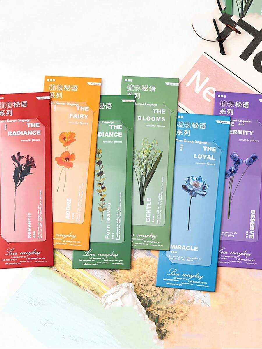 Plant Whisper 透明书签，6 件装天然植物标本书签夹，创意 DIY 文具，适合学生、学校奖励和小礼物 - PET bookmarks - 查看 1