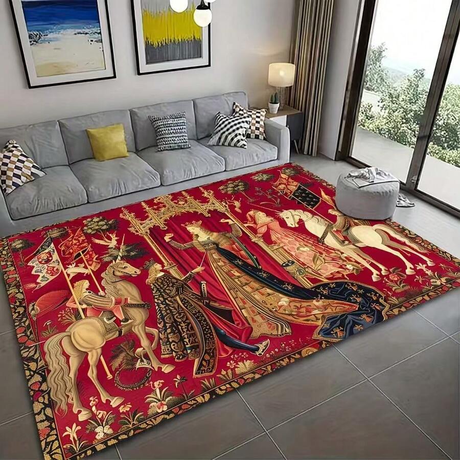 1pc Minimalist Striped Medieval Palace Floor Mat, Doormat, Small Rug, Welcome Mat, Carpet, Outdoor Doormat, Kitchen Rug, Home Decor, Front Door Mat, Area Small Rug, Outdoor Mat, Home Decor, Area Rug, Garden Carpet, Washable Rug - Multicolor - View 1