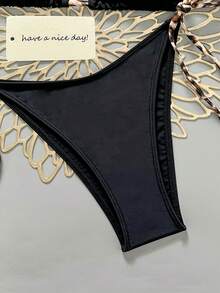 2pcs Black Nylon Leopard Print Sexy Swimsuit Set For Women Beach Wear - Multicolor - View 3